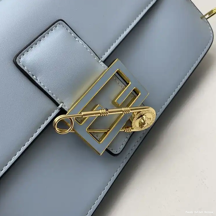 Cheap with Brooches Pin Bag Calf Leather Sky Fendi Baguette In Blue Medium Fendace 0510